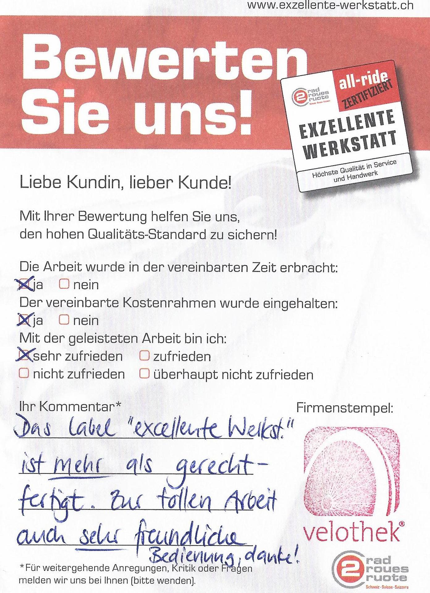  - Velothek AG B&uuml;tschwil