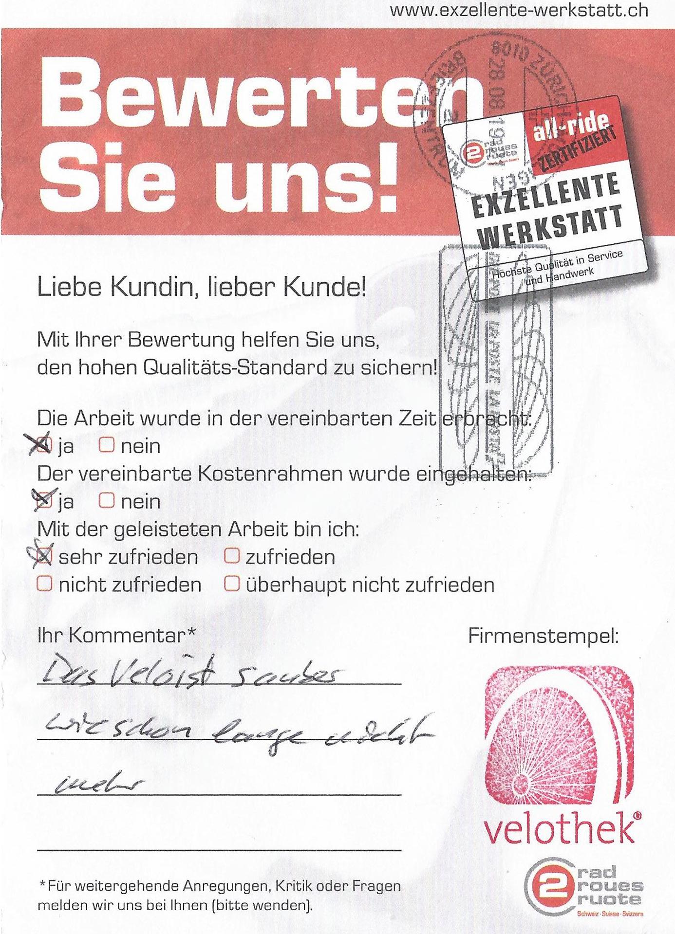  - Velothek AG B&uuml;tschwil