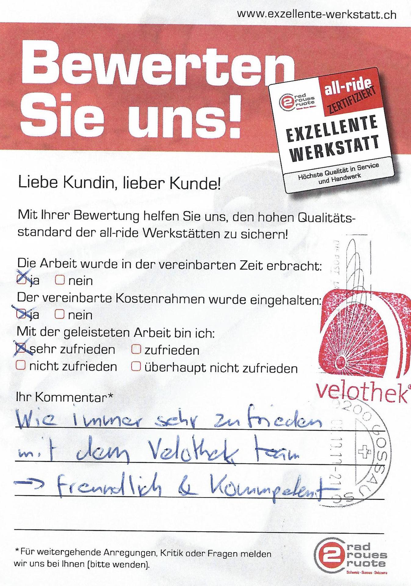  - Velothek AG B&uuml;tschwil
